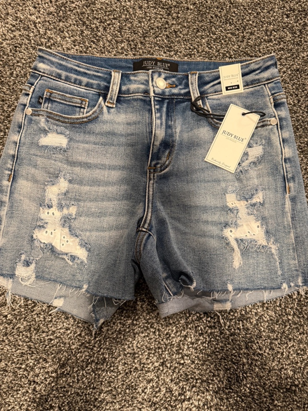 Judy Blue Medium Wash Distressed Denim Shorts